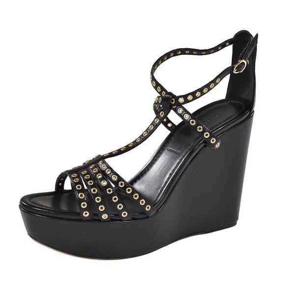 Moncler Black Leather Quiberon Platform Wedge New - Picture 1 of 3